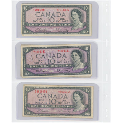 $10 1954 Bank of Canada Notes Modified Portrait - Lot of 6