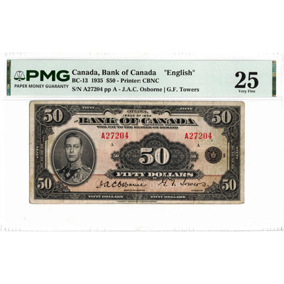 $50 1935 Bank of Canada Note English Text BC-13 - PMG VF-25