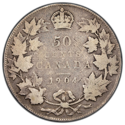 Canada 1904 50 Cents Half Dollar Silver Coin - VG (rim bumps)