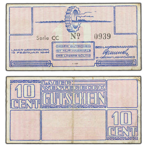 SOLD Netherlands 1944 Westerbork Jewish Transit Camp 10 Cent Note