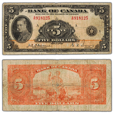 SOLD $5 1935 Bank of Canada Note English Text BC-5 - Circulated