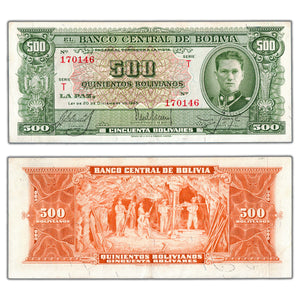SOLD Bolivia 1945 500 Bolivianos Note P #148 - Abt. EF