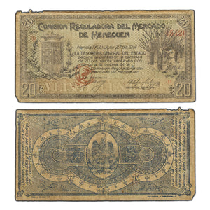 SOLD Mexico Comision Reguladora Del Mercado De Henequen 1914 20 Centavos Note - Pinholes