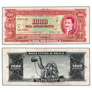 SOLD Bolivia 1945 1000 Bolivianos Note P #149 - VF