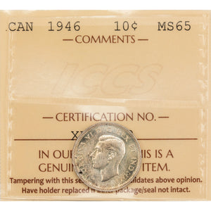 SOLD Canada 1946 10 Cents Dime Silver Coin - ICCS MS-65