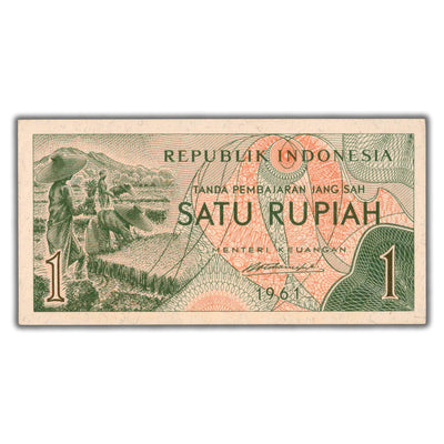 SOLD Indonesia 1961 1 One Rupiah Note P #78 - AU-58