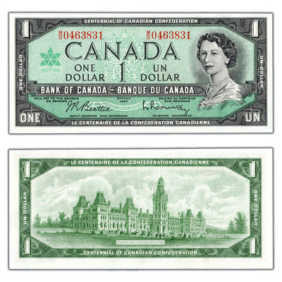 SOLD $1 1967 Bank of Canada Note Beattie-Rasminsky M/O Prefix BC-45b - Choice UNC