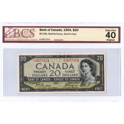 SOLD $20 1954 Bank of Canada Devil Face D/E Prefix BC-33b - BCS EF-40