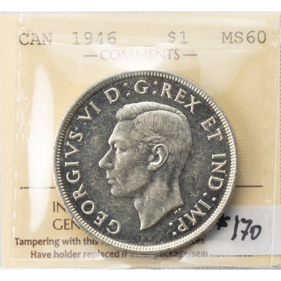 SOLD Canada 1946 $1 Silver Dollar Coin - ICCS MS-60