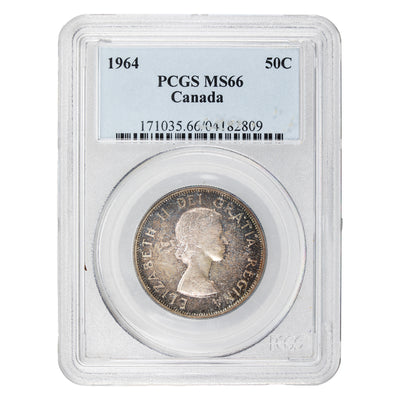 SOLD Canada 1964 50 Cents Half Dollar Silver Coin - PCGS MS-66