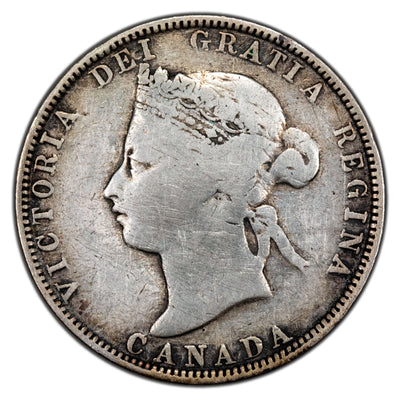 Canada 1880-H Narrow 0 25 Cents Quarter Silver Coin - Very Good (hairlines)