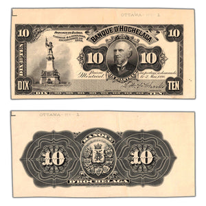 SOLD $10 1898 Banque D'Hochelaga Front & Back Proof Notes CH #360-18-06P