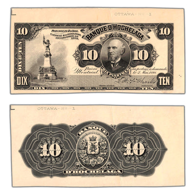 SOLD $10 1898 Banque D'Hochelaga Front & Back Proof Notes CH #360-18-06P
