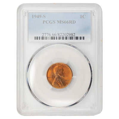 United States 1949-S Lincoln Wheat Cent Coin - PCGS MS-66 Red