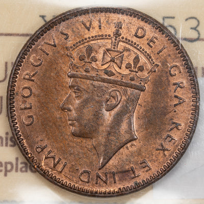 Newfoundland 1942 1 One Small Cent Coin - ICCS MS-63 Red