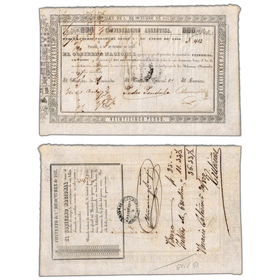 SOLD Argentina Confederacion 1857 (1859) 25 Pesos Note - About EF
