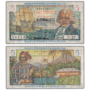 SOLD Saint Pierre & Miquelon ND (1950-60) 5 Five Francs Note P #22 - VF