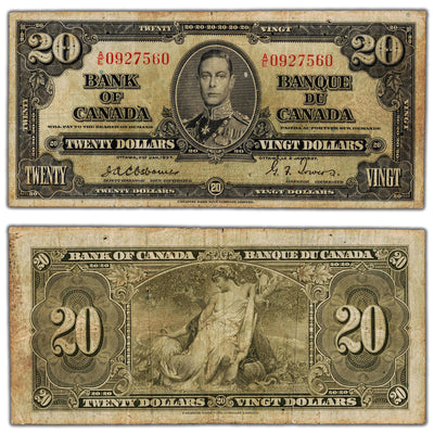 $20 1937 Bank of Canada Note Osborne Signature BC-25a - Pinholes