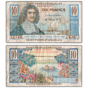 SOLD Saint Pierre & Miquelon ND (1950-60) 10 Ten Francs Note P #23 - F/VF