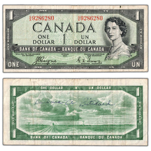 SOLD $1 1954 Bank of Canada Note Devil Face G/A Prefix BC-29a - VF (writing)