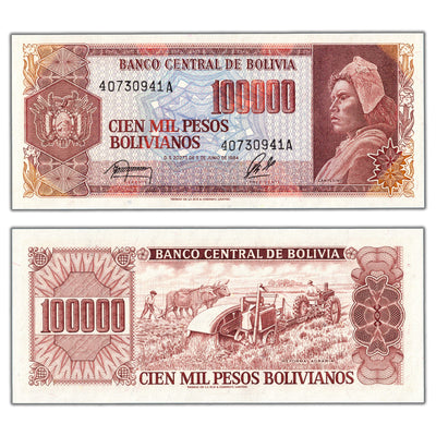 SOLD Bolivia 1984 100000 Bolivianos Note P #171a - Choice Uncirculated