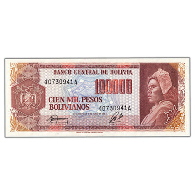 SOLD Bolivia 1984 100000 Bolivianos Note P #171a - Choice Uncirculated