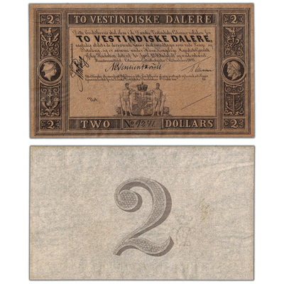 SOLD Danish West Indies 1898 $2 Two Dollars Remainder Note P #8r - AU