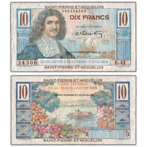 Saint Pierre & Miquelon ND (1950-60) 10 Ten Francs Note P #23 - VF+ (pinholes)