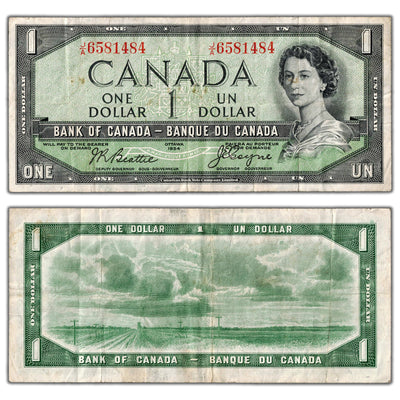 $1 1954 Bank of Canada Note Devil Face J/A Prefix BC-29b - VF