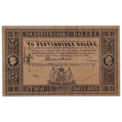 SOLD Danish West Indies 1898 $2 Two Dollars Remainder Note P #8r - AU
