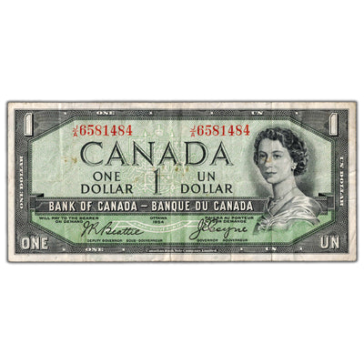 $1 1954 Bank of Canada Note Devil Face J/A Prefix BC-29b - VF
