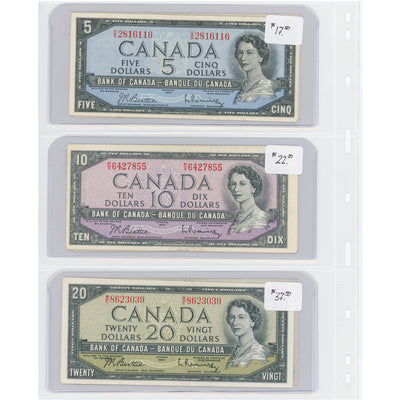 SOLD $5-20 1954 Bank of Canada Notes Modified Portrait - Lot of 6 - Retail $154.5