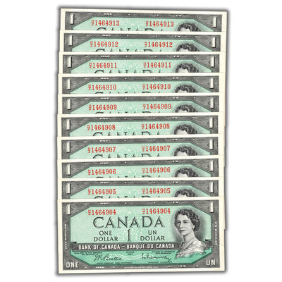 SOLD $1 1954 Bank of Canada Notes H/Z Prefix BC-37b-i - 10 Consecutive - Ch UNC
