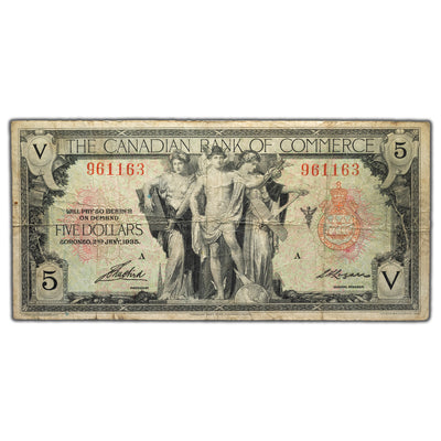 SOLD $5 1935 Canadian Bank of Commerce Canada Chartered Note #75-18-02 - Fine