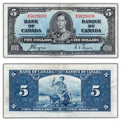 SOLD $5 1937 Bank of Canada Note Coyne-Towers B/S Prefix BC-23c - EF