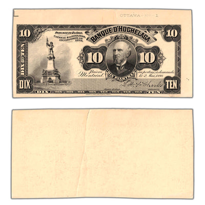 SOLD $10 1898 Banque D'Hochelaga Front & Back Proof Notes CH #360-18-06P