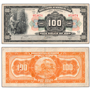 Peru 1947 100 Soles de Oro Note P #69Aa - VF