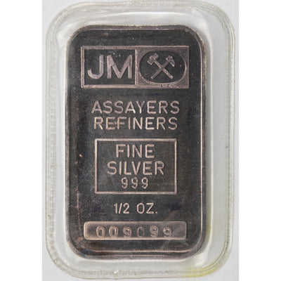 SOLD Johnson Matthey JM 1/2oz .999 Silver Bar - Sealed Blank Back Raised Border
