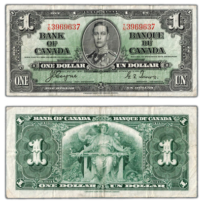 $1 1937 Bank of Canada Note Coyne-Towers T/N Prefix BC-21d - F/VF