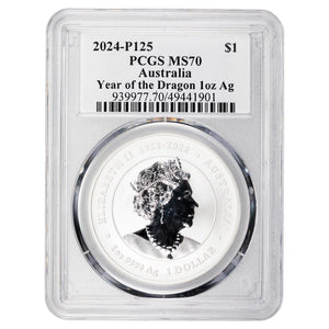 SOLD Australia 2024 P125 Year of the Dragon 1oz .999 Fine Silver Coin - PCGS MS-70