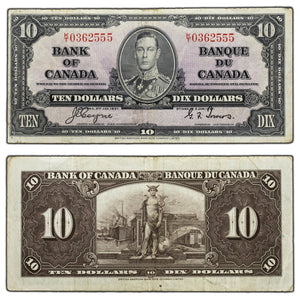 SOLD $10 1937 Bank of Canada Note Coyne-Towers K/T Prefix BC-24c - VF