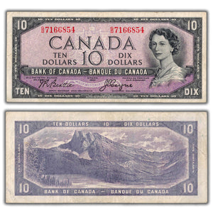 SOLD $10 1954 Bank of Canada Note Devil Face G/D Prefix BC-32b - Faded Back
