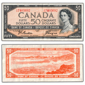 SOLD $50 1954 Bank of Canada Note Beattie-Coyne BC-42a - VF+