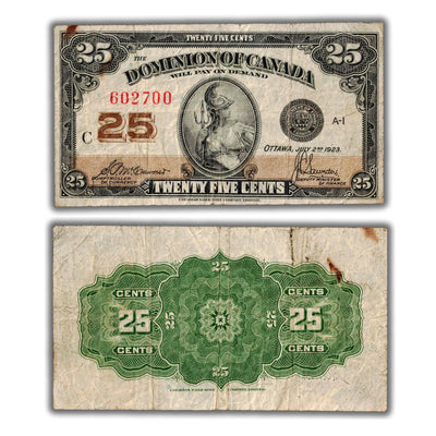 25 Cents 1923 Dominion of Canada Shinplaster Note DC-24c - Minor Rust
