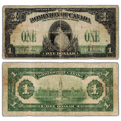 SOLD $1 1917 Dominion of Canada Note Series W DC-23b - Circulated (small holes)