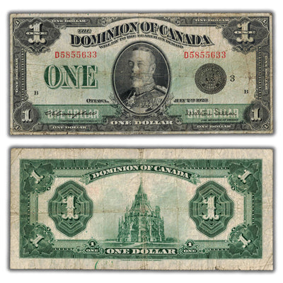 $1 1923 Dominion of Canada Note Campbell-Sellar Black Seal Series D DC-25n - Fine+