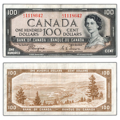 SOLD $100 1954 Bank of Canada Note Devil Face Coyne-Towers BC-35a - VF