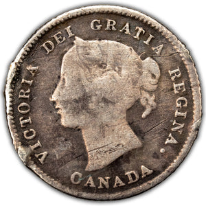 SOLD Canada 1875-H Small Date 5 Cents Silver Coin - Damaged