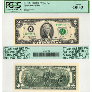 SOLD United States 2003 $2 Star Note Minneapolis Fr. 1937-I - PCGS Gem UNC-65 PPQ