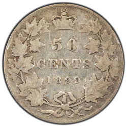 Canada 1899 Small 9's 50 Cents Half Dollar Silver Coin - Good +